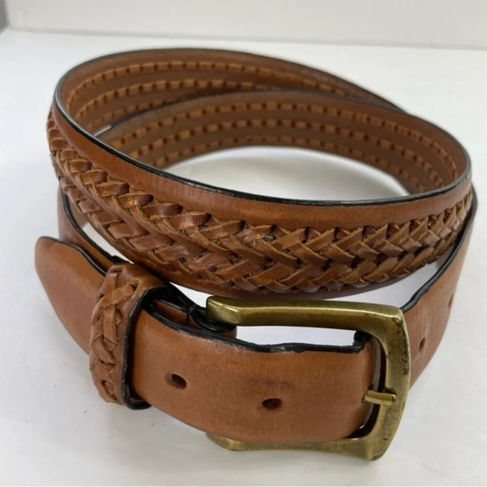 Columbia Tan Leather Braided‎ Woven Size 38 Men’s Belt